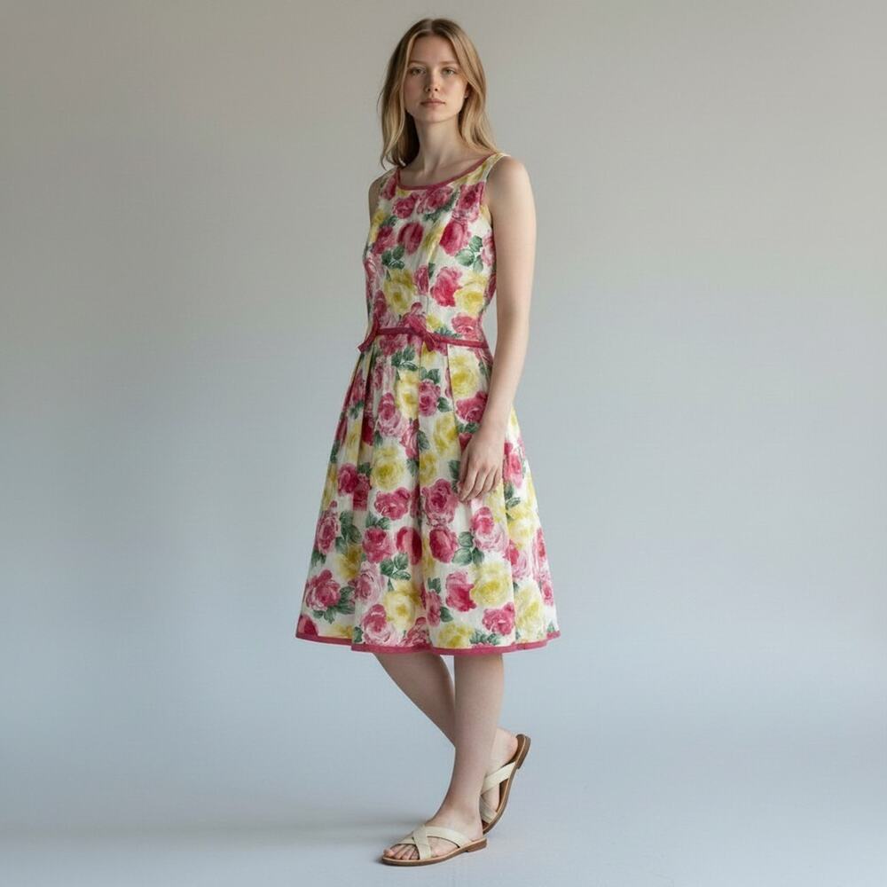 Vintage Saks Fifth Avenue Floral Sleeveless Dress XXS XS Early 60s Union Label